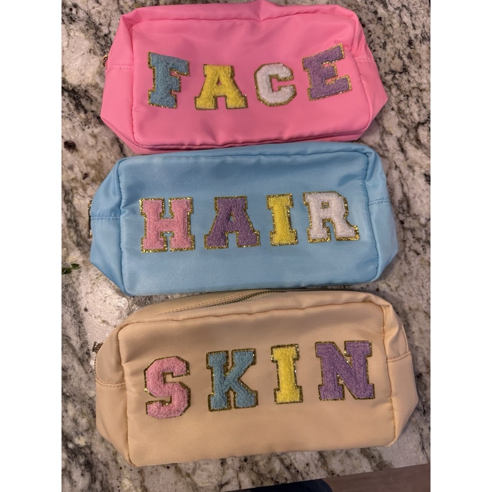 Chenille Letter Preppy Patches Makeup Bag Plush Fuzzy Cosmetic Hair Face